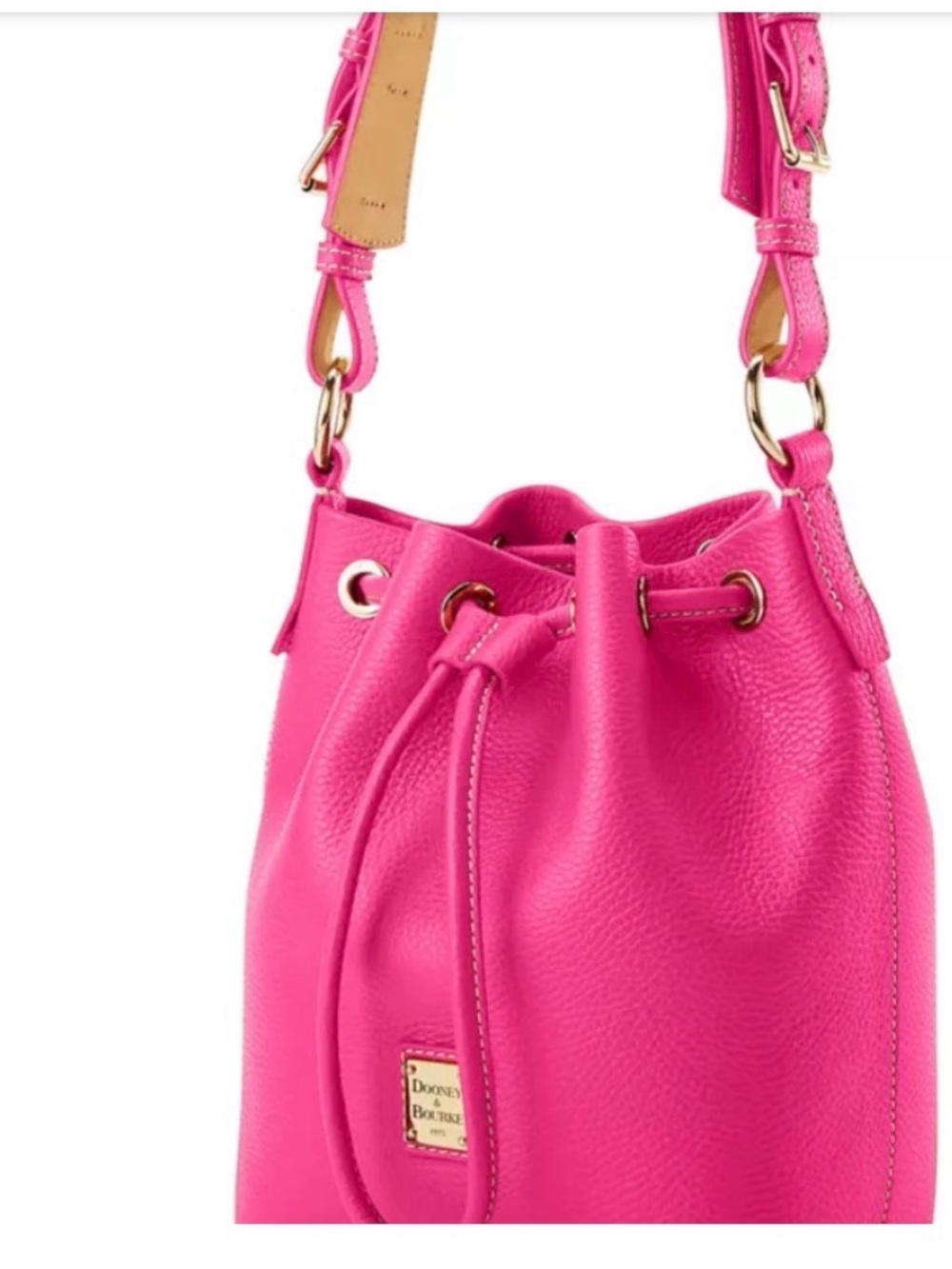 Dooney & Bourke Hot Pink Pebble Leather Drawstring Shoulder Bucket Bag